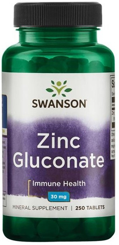 Swanson Cynk Glukonian 30mg na Odporność i Zdrową Skórę 250 Tabletek