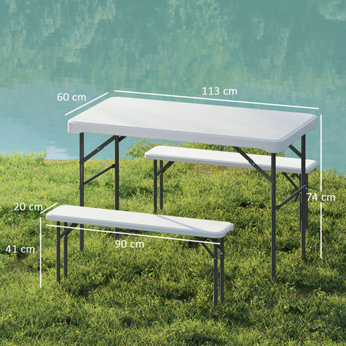 Outsunny Three-Piece Folding Picnic Table and Bench Set - White