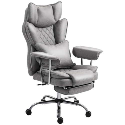 HOMCOM Leathaire Reclining Office Chair with Lumbar Support Pillow - Grey