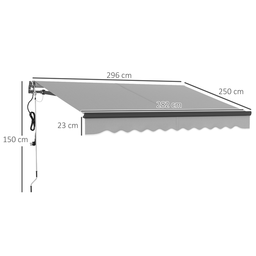 Outsunny 3 x 2.5m Electric Awning with Remote Controller, Aluminium Frame DIY Retractable Awning, UV30+ Sun Shade Canopy for Garden Patio Deck Door Window, Light Grey
