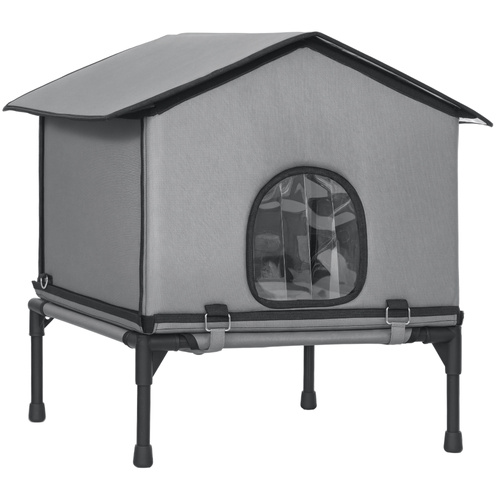 PawHut Outdoor Cat House, Waterproof Insulated Cat Kennel with Elevated Base, Foldable Feral Kitty Shelter for Kittens, Grey