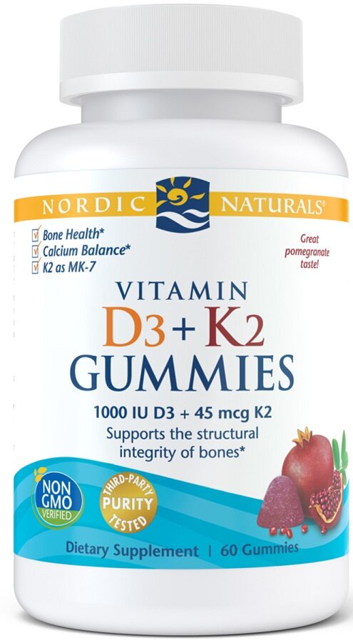 Vitamin D3+K2 Gummies, Pomegranate - 60 gummies