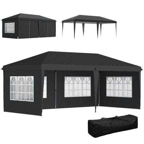 Outsunny 3 x 6m Pop-Up Gazebo, with Removable Walls - Black