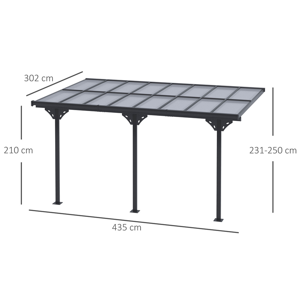 Outsunny 4.35 x 3m Outdoor Patio Gazebo Pergola, Retractable Pergola Canopy Aluminum Post & PC Roof, Grey