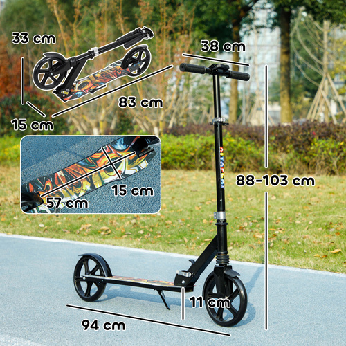 AIYAPLAY Foldable Kids Scooter with Adjustable Handlebar, 200mm Big Wheel, Rear Fender Brake, for Ages 6-12 Years, Black