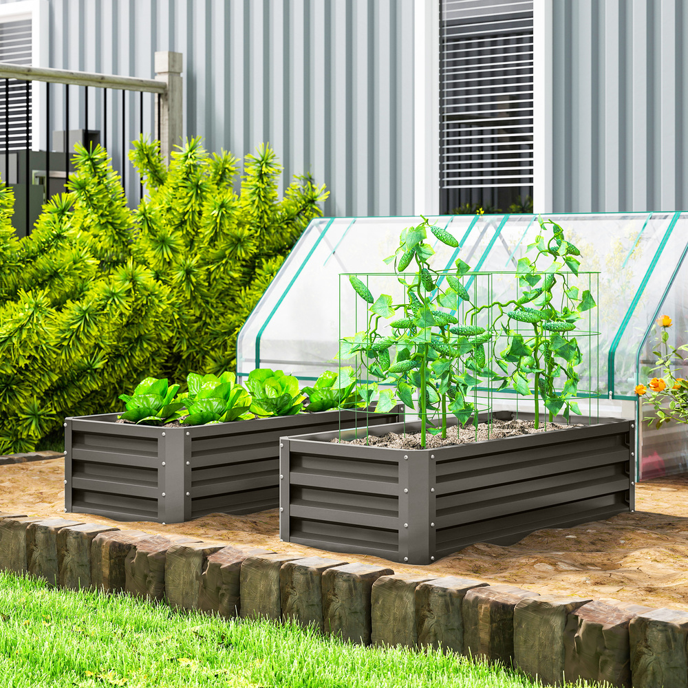 Outsunny Set of Two 110 x 50cm Steel Planter Boxes - Dark Grey