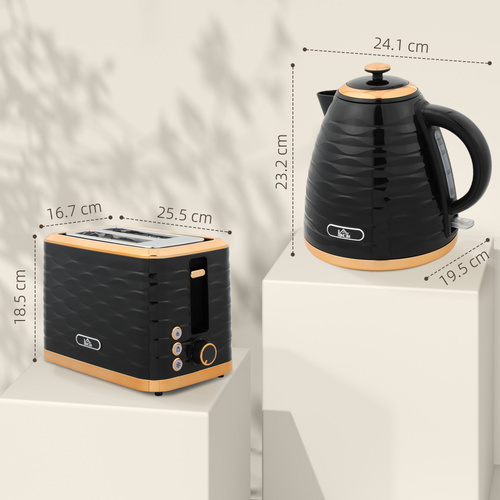 HOMCOM 3000W 1.7L Rapid Boil Kettle & 2 Slice Toaster, Kettle and Toaster Set with 7 Browning Controls and Crumb Tray, Black