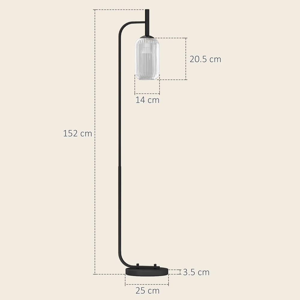 HOMCOM Floor Lamp for Living Room with Glass Lampshade, Modern Standing Lamp with Foot Switch for Bedroom, Bulb not Included, Black