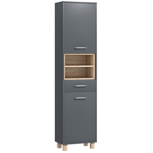 HOMCOM Tall Bathroom Storage Cabinet with MDF Triamine Board and Waterproof Sticker - Matte Grey