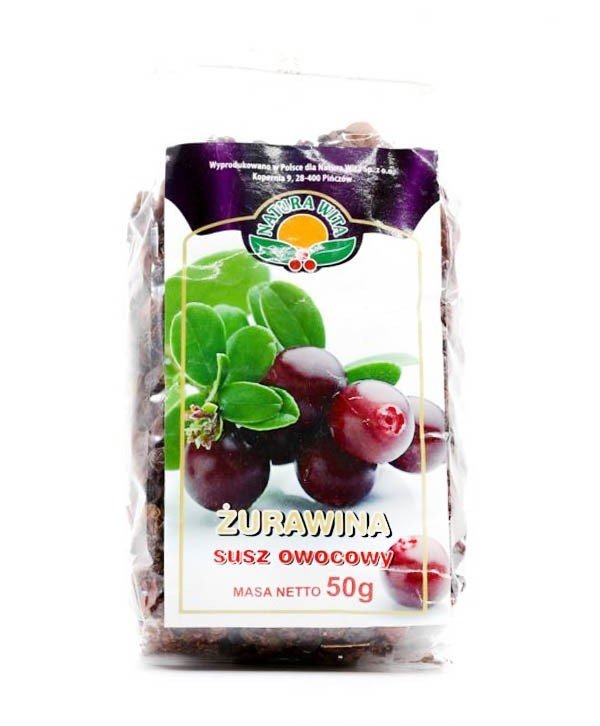 Natura Wita Naturalny Susz Owocowy Żurawina Całe Owoce o Działaniu Przeciwbakteryjnym 50g