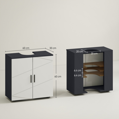 kleankin Pedestal Sink Bathroom Cabinet, Bathroom Vanity Unit with 20 x 20cm "U" Cut-Out and Adjustable Shelf, Light Grey