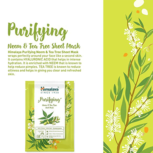 Himalaya Purifying Neem & Tea Tree Oczyszczająca Maska na Tkaninie z Neem i Olejkiem z Drzewa Herbacianego dla Skóry Trądzikowej Tłustej Mieszanej 30ml
