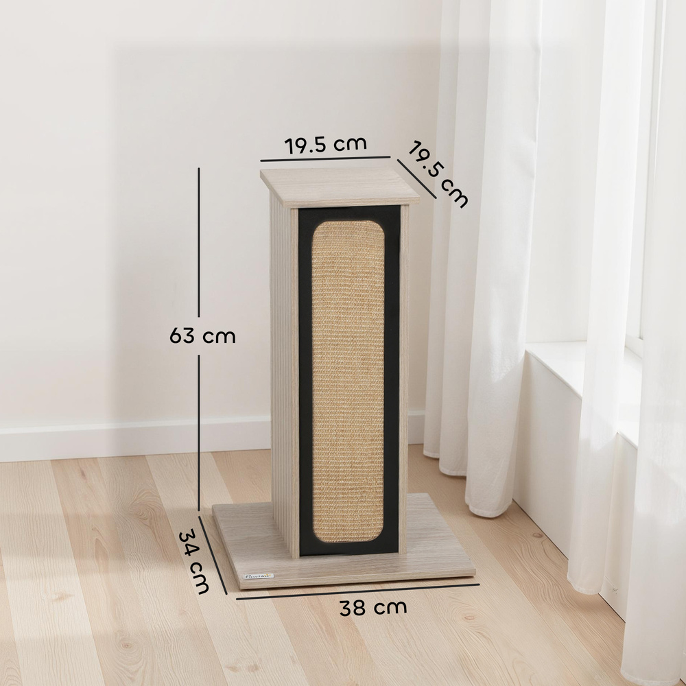 PawHut 63cm Cat Scratching Post, Cat Scratcher with Replaceable Scratching Board, Top Perch, Sisal Scratch Mat, Oak