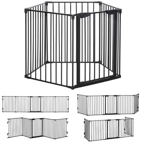 PawHut 5 Panels Pet Playpen Metal Fence w/ Walk Through Door - Black