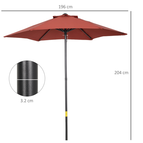 Outsunny 2m Garden Parasol Umbrella, Outdoor Sun Shade with 6 Sturdy Ribs for Balcony, Bench, Garden, Wine Red