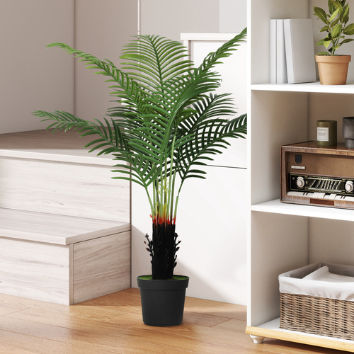 HOMCOM 120cm Artificial Areca Palm Tree with 9 PE Leaves, Decorative Artificial Plant with Plastic Pot and Flocked Soil, Fake Plant for Home Office Decor, Green