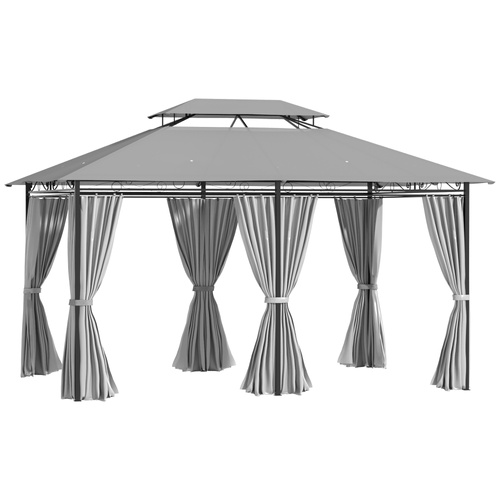 Outsunny 4m x 3(m) Metal Gazebo Canopy Party Tent Garden Pavillion Patio Shelter Pavilion with Curtains Sidewalls, Dark Grey