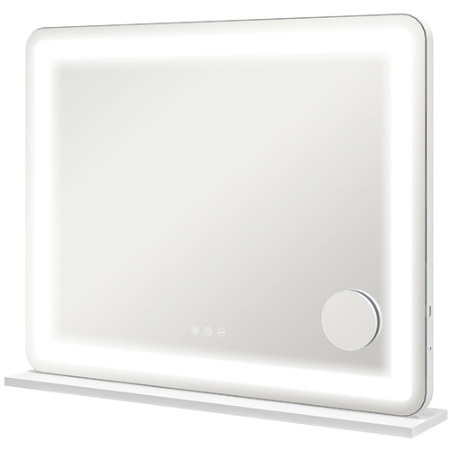 HOMCOM Vanity Mirror with Lights, Large 80x62 cm Lighted Makeup Mirror with 3 Colour, 10X Magnifying, USB Charging Port, Touch Screen, Tabletop or Wall Mounted Design, White