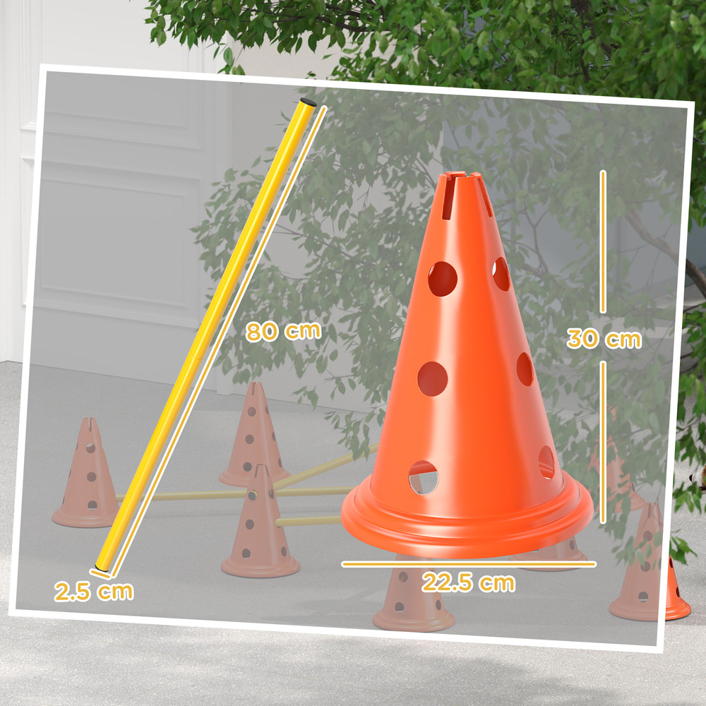 PawHut Dog Agility Equipment Set of Eight Cones, Eight Poles w/ Carry Bag, Four-Piece Adjustable Height Jumping Obstacles