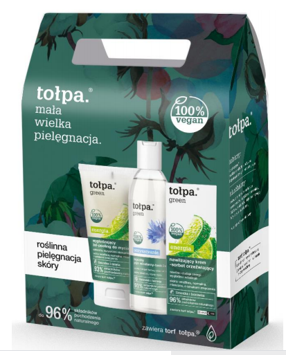 Tołpa Green Zestaw Energia Roślinna Pielęgnacja Krem do Twarzy 50ml Żel Peeling 150ml Płyn Micelarny 2w1 200ml