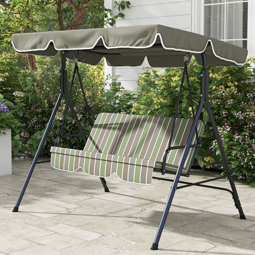 Outsunny Three-Seater Garden Swing Chair, with Adjustable Canopy - Green