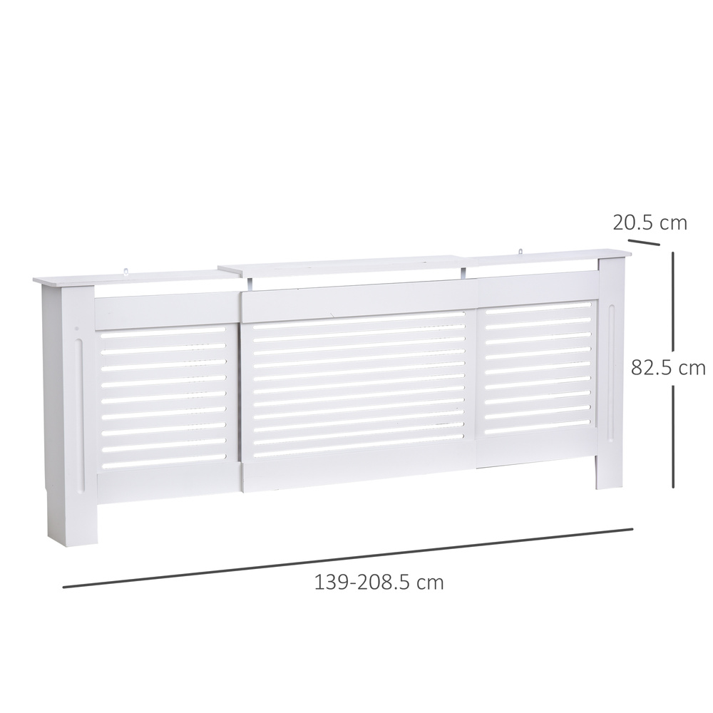 HOMCOM Extendable Radiator Cover, Modern MDF White Painted Cabinet with Horizontal Slats for Living Room, Bedroom, 139-208.5L x 20.5W x 82.5H cm