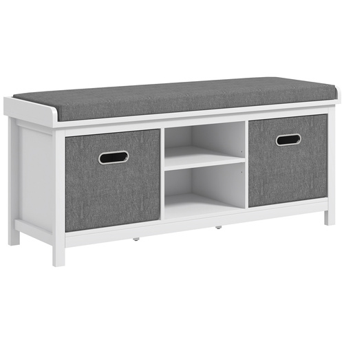 HOMCOM Shoe Storage Bench, with Cushion Seat - White/Grey