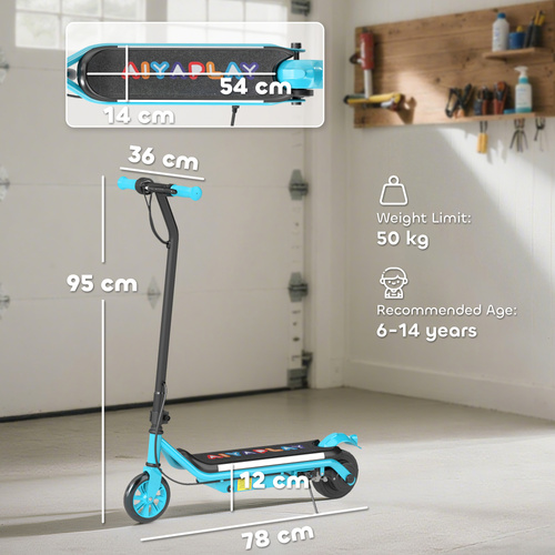 AIYAPLAY Electric Scooter for Kids Aged 6-14 Years, with Colourful Lights, Blue