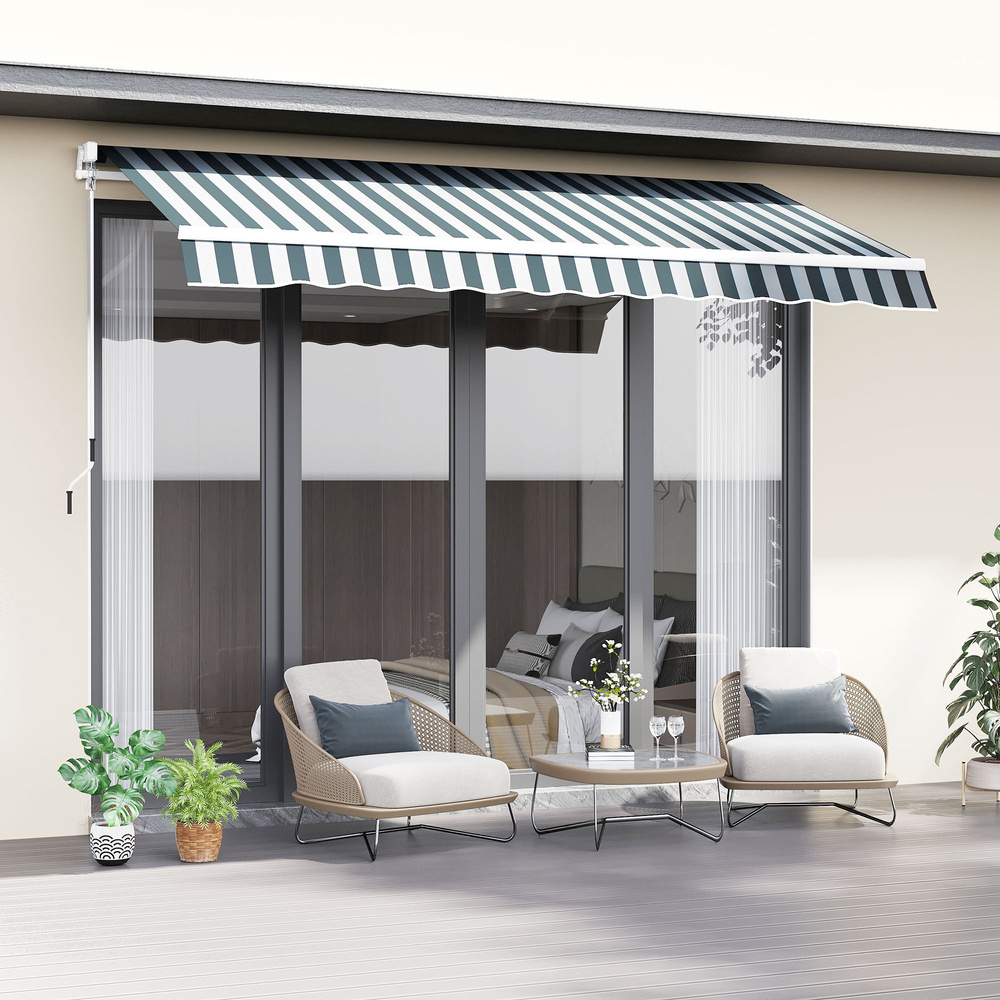 Outsunny Retractable Awning, 2.5x2 m-Dark Green/White