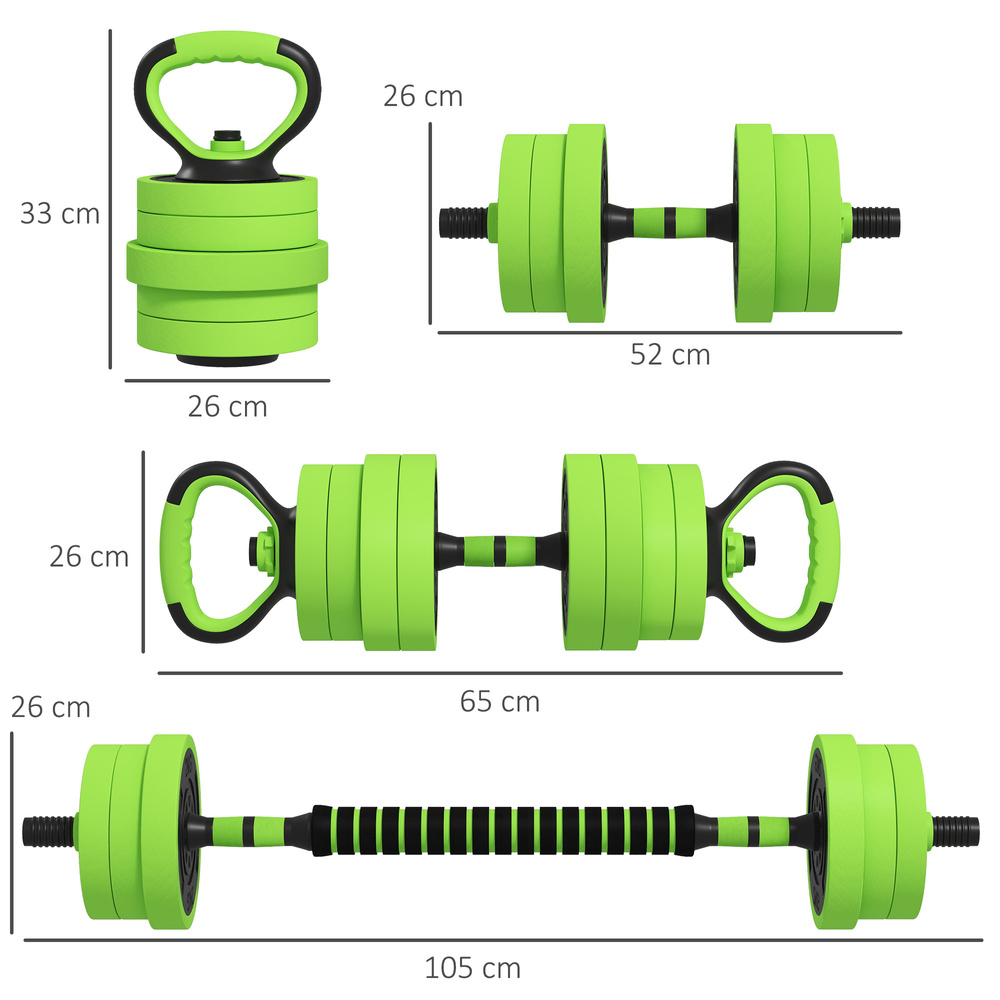 SPORTNOW 40kg 4-In-One Adjustable Weight Dumbbells Set, Barbell, Kettlebell, Push Up Stand - Green