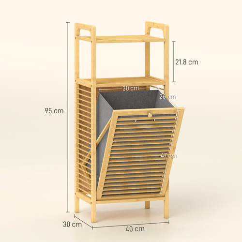 HOMCOM Bamboo Laundry Cabinet with Slatted Door, Bathroom Cabinet with Tilt-Out Hamper and Removable Liner Bag, 40 x 30D x 95 cm, Natural Wood Finish