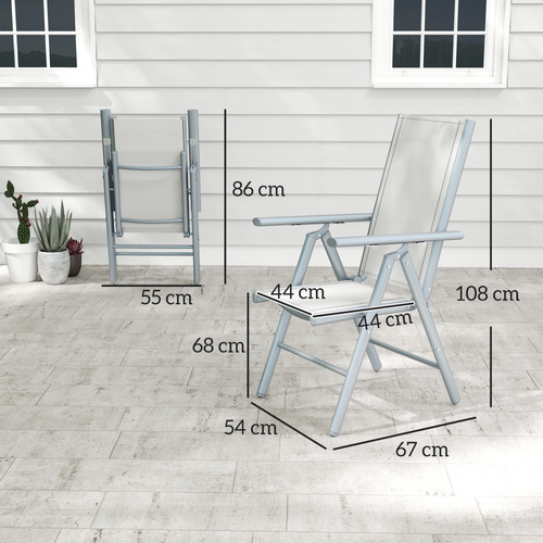 Outsunny Set of Two Aluminium Folding Chairs  - Light Grey