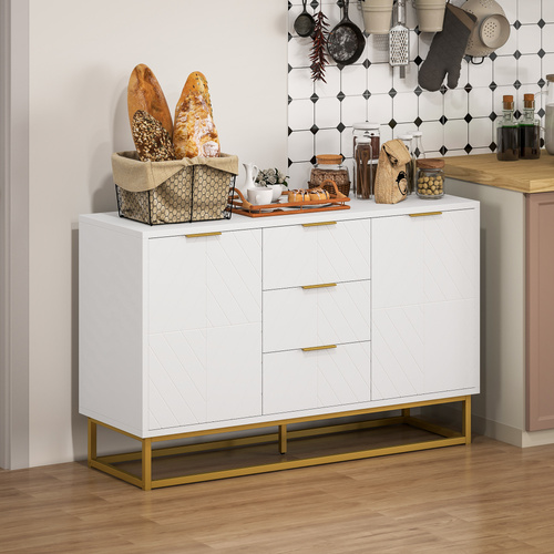 HOMCOM Sideboard with 3 Drawers and Adjustable Shelves for Living Room - White