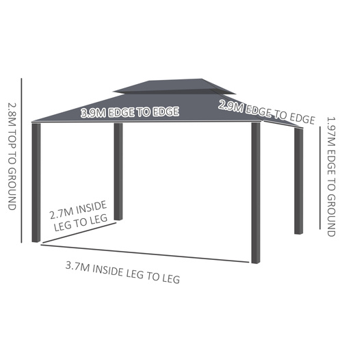 Outsunny 3 x 4m Aluminium Garden Gazebo, Marquee Canopy Shelter Pavilion Party Tent with Nets and Curtains for Garden and Deck, Black
