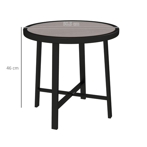 Outsunny Round Small Garden Table, 50.5cm Outdoor Side Table with SPC Tabletop, Metal Frame and Anti-slip Foot Pads for Garden, Balcony, Grey Wood Effect