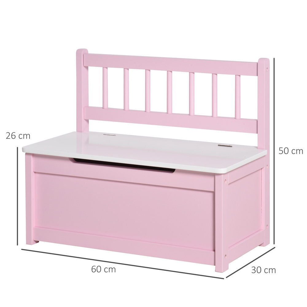HOMCOM 2 In 1 Wooden Toy Box, Seat Storage Bench, Storage Chest Cabinet Organiser with Safety Pneumatic Rod, Pink