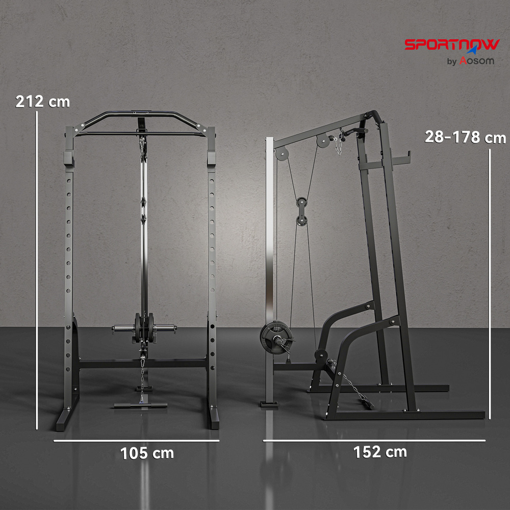 SPORTNOW Power Cage Power Rack with 15-Level Squat Rack, Cable Pulley System, Pull up Stand and Push up Stand