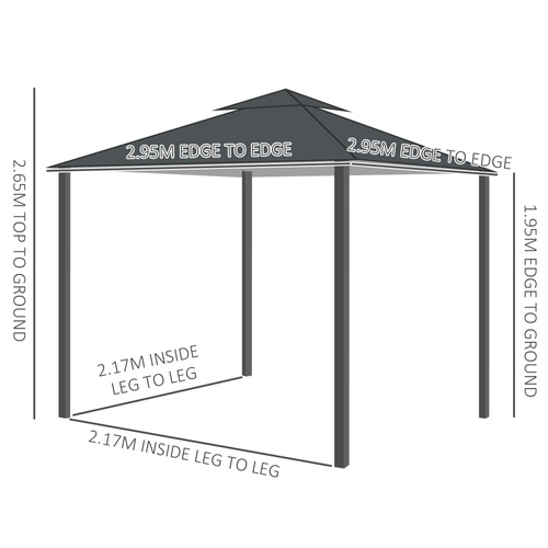 Outsunny 3 x 3 m Garden Gazebo Double Roof Marquee Patio Wedding Party Tent Canopy Shelter with Sidewalls, (Dark Grey)