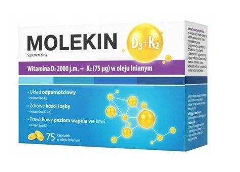 Molekin D3+K2 in Linseed Oil for Immunity Healthy Bones and Teeth 75 Capsules