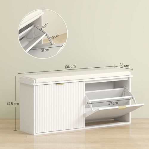 HOMCOM Elegant Ten Shoe Bench, with Top Seat - White