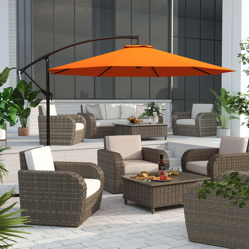 Outsunny 3m Garden Banana Parasol with Cross Base for Garden Family Use, Orange