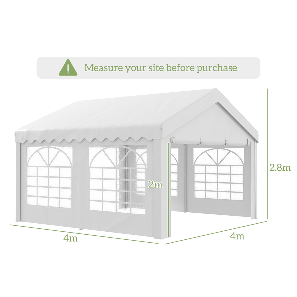 Outsunny 4m x 4m Marquee Party Tent, Heavy Duty Wedding Canopy with Sidewalls, Doors, Windows, Galvanised Garden Gazebo for Parties Events, White