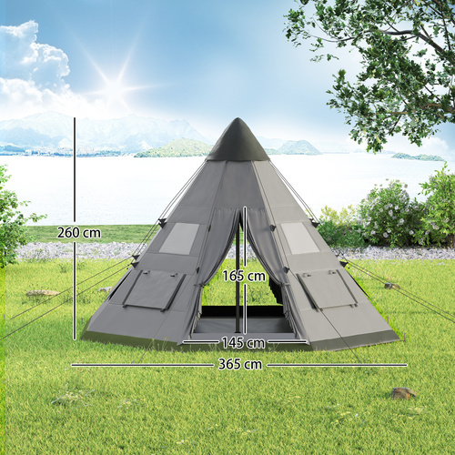 Outsunny 6 Men Tipi Tent with Carry Bag - Grey