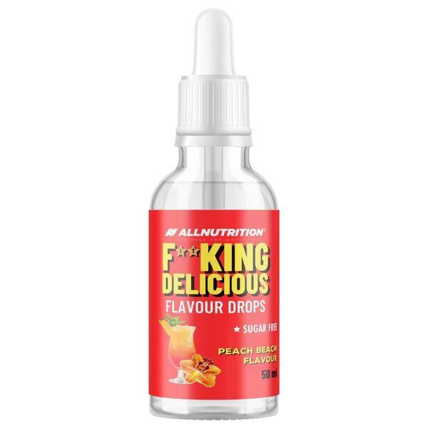 AllNutrition Fitking Delicious Flavour Drops Peach Beach Aromatyczne Krople bez Cukru Tropikalno- Brzoskwiniowy 50ml