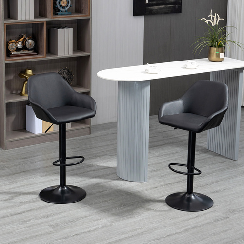 HOMCOM Adjustable Bar Stools Set of 2, Swivel PU Leather Barstools with Backrest & Footrest, Black