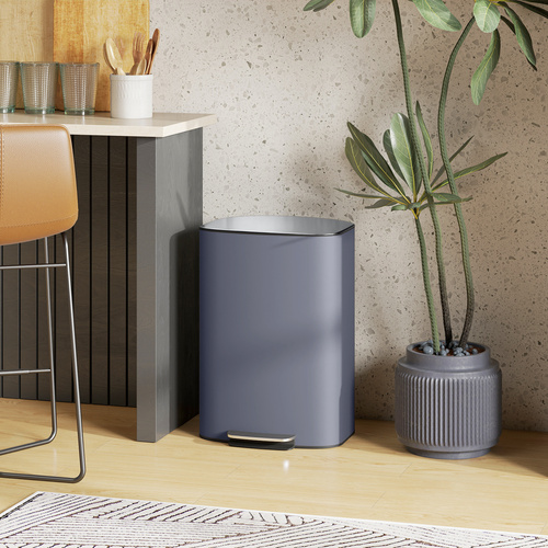 HOMCOM 50L Kitchen Bin with Soft-Close Lid and Stay-Open Function, Stainless Steel Pedal Bin with Removable Inner Bucket, Carry Handle for Kitchen, Office, Home, Grey