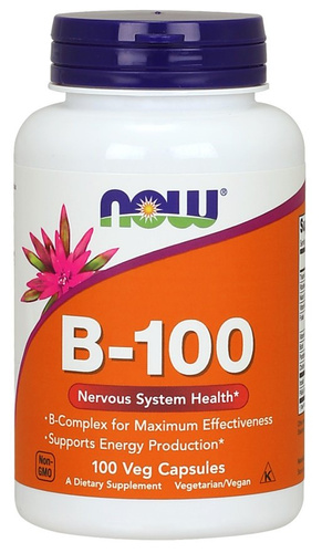 Now Foods Vitamin B-100 Complex Wspomaga Układ Nerwowy i Odpornościowy 100 Kapsułek
