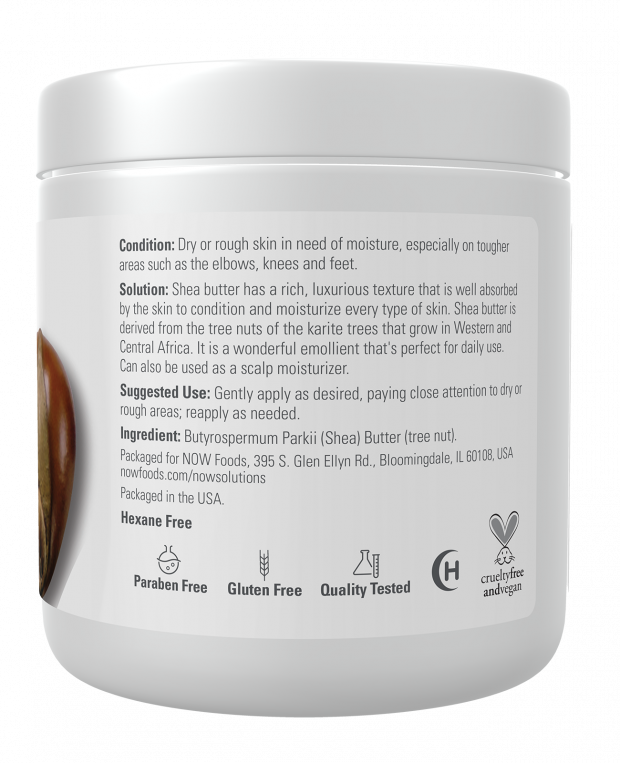 Now Foods Solutions Nawilżające Masło Shea 100% Natural dla Skóry Suchej Szorstkiej 207ml