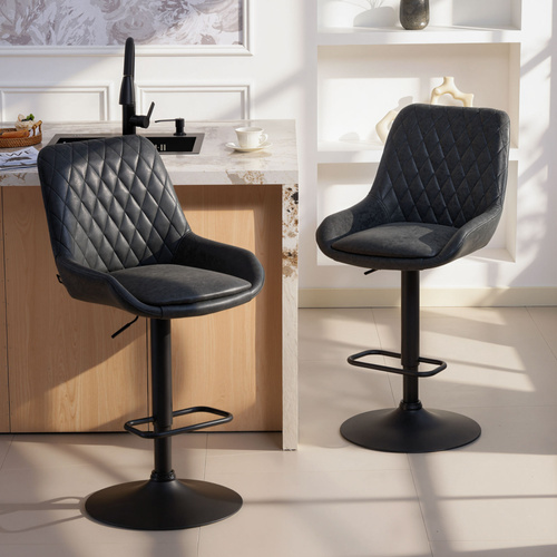 HOMCOM Set of Two Faux Leather Retro Bar Stools - Black