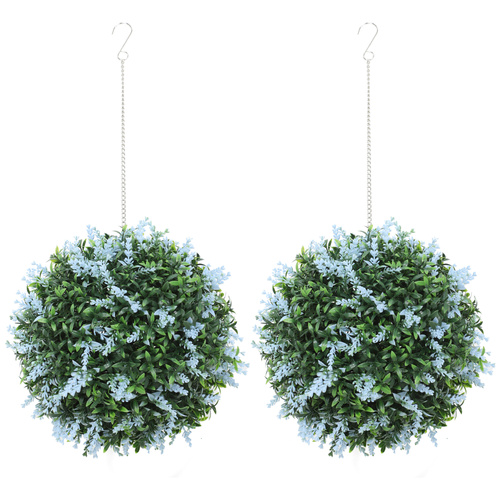 HOMCOM Set of 2 Artificial Plant Topiary Balls, UV-protected Fake Decorative Plants, Blue